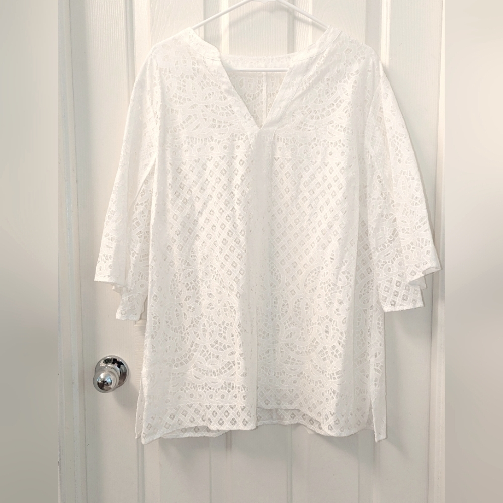 Chico's White Lace Caftan Tunic Top